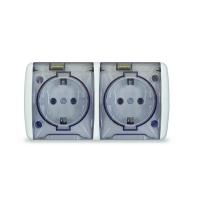 Розетка 2-м ОП Клио 16А IP54 с заземл. с прозр. крышкой бел. Universal К2232
