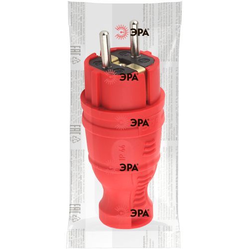 Вилка прямая V8-RED-IP44 16А IP44 з/з каучук красн. Эра Б0044547
