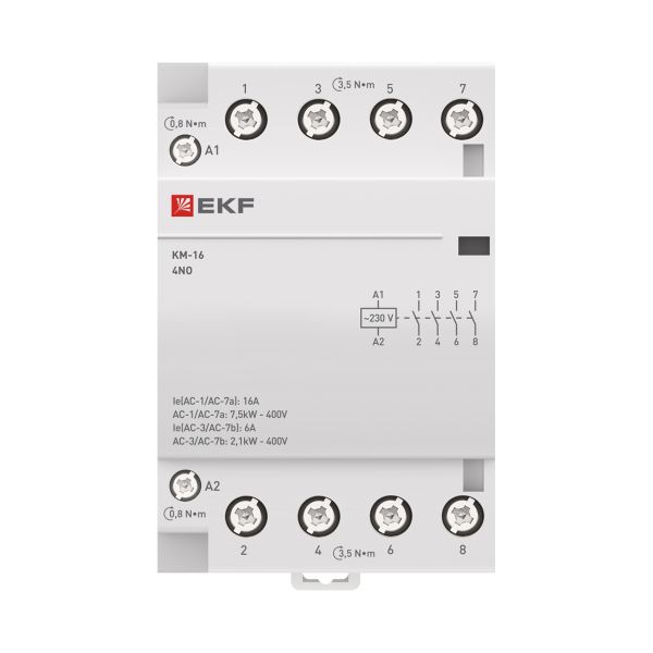 Контактор модульный КМ 16А 4NО (3 мод.) EKF km-3-16-40