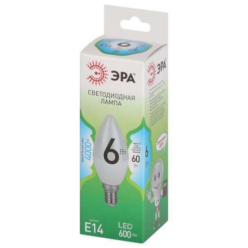 Лампа светодиодная GREEN LINE B35-6W-840-E14 GL 6Вт свеча 4000К яркий свет бел. E14 Эра Б0067109