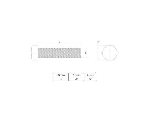 Болт с шестигранной головкой М8х30 EKF b6grm8x30