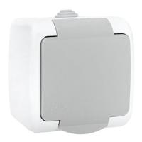 Розетка 1-м ОП Мурманск 16А IP54 с заземл. защ. шторки с крышкой сер. EKF EFR16-029-30-54