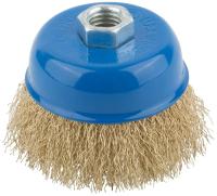 Корщетка тип "чашка" гайка М14 стальная латунированная волнистая проволока 75мм MOS 38942М