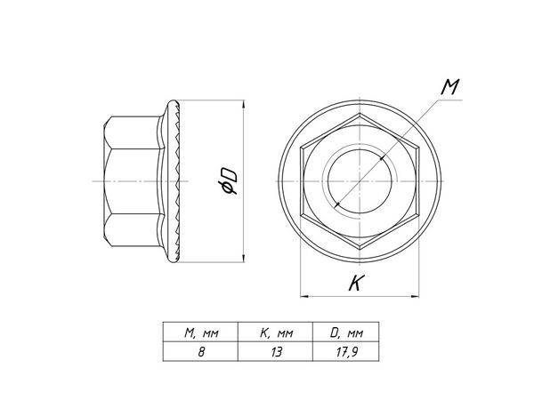 Гайка с фланцем М8 EKF gflm8