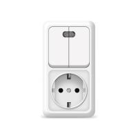 Блок ОП Олимп 2-кл. вык. с подсветкой + роз. с заземл. верт. бел. UNIVersal О0041