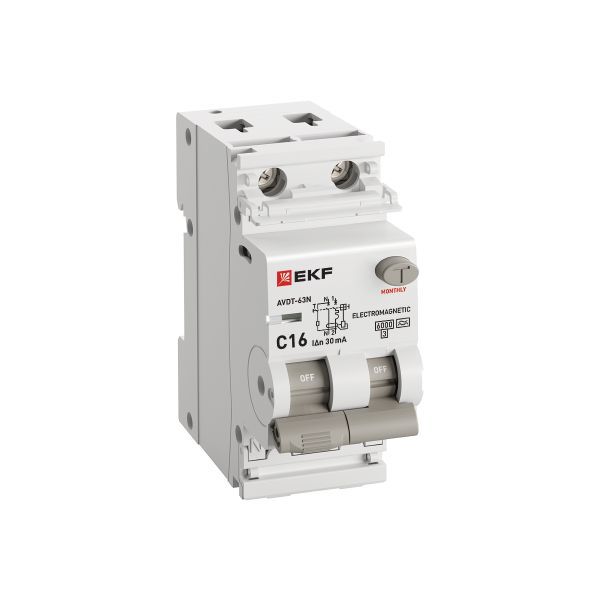 Выключатель автоматический дифференциального тока 2п (1P+N) C 16А 30мА тип A 6кА АВДТ-63N (электромех.) PROxima EKF D63N26MA16C30