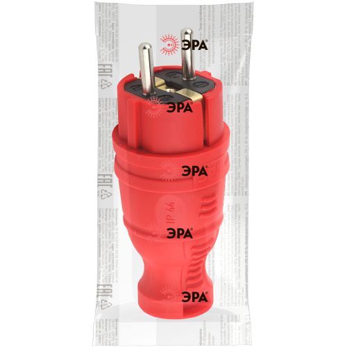 Вилка прямая V8-RED-IP44 16А IP44 з/з каучук красн. Эра Б0044547
