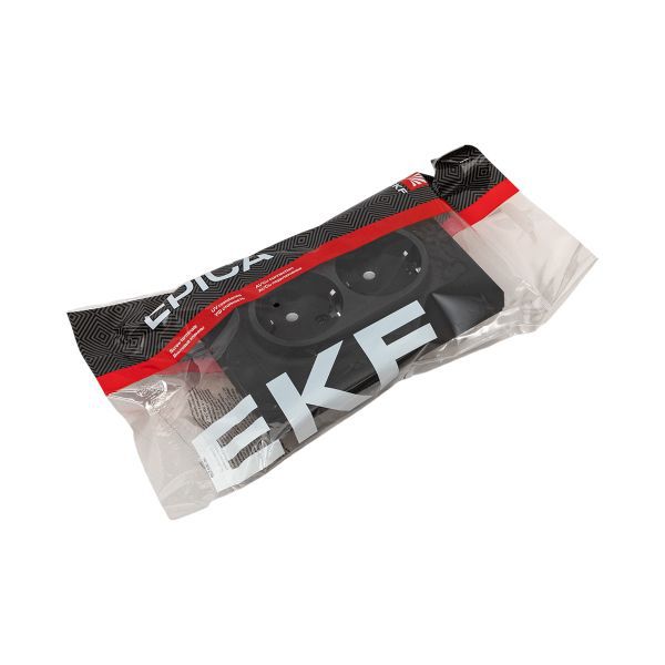 Розетка 2-м СП Эпика 16А с заземл. без защ. шторок с рамкой механизм черн. EKF UP1-SOB-210