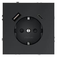 Розетка 1-м СП S70 16А с USB A+С с заземл. защ. шторки механизм графит Voltum VLS040507