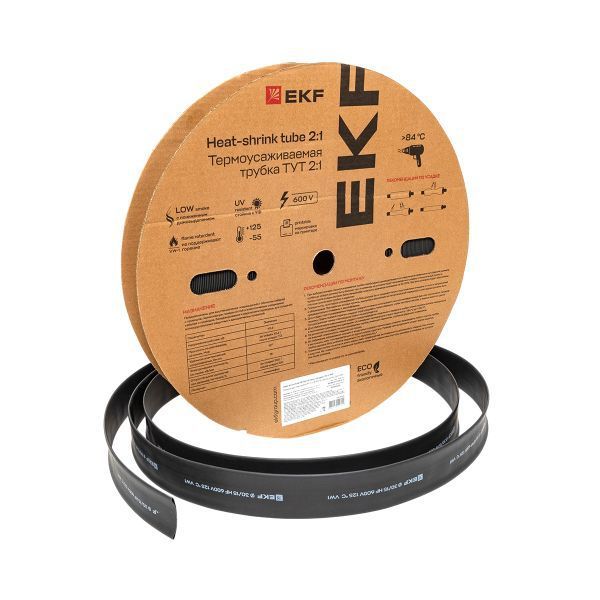 Трубка термоусадочная ТУТ нг 30/15 черн. (уп.50м) EKF tut-30-b