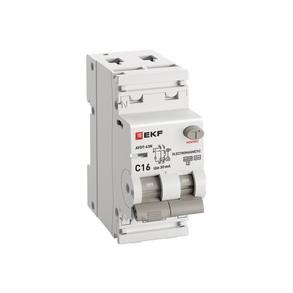 Выключатель автоматический дифференциального тока 2п (1P+N) C 16А 30мА тип A 6кА АВДТ-63N (электромех.) PROxima EKF D63N26MA16C30