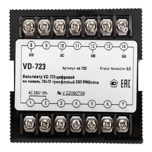 Вольтметр цифровой VD-723 на панель 72х72 трехфазный EKF vd-723