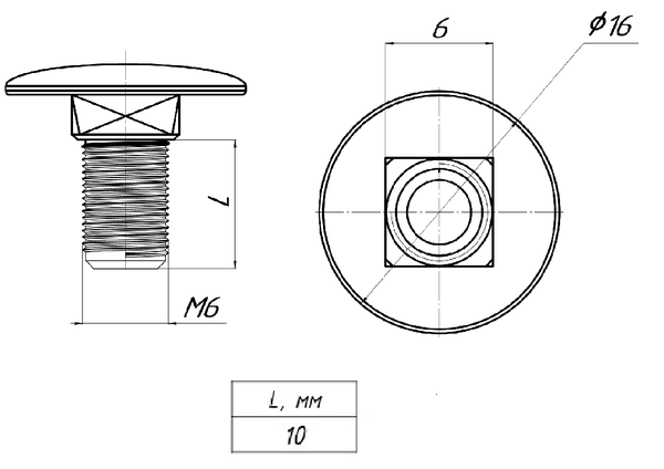 Винт с квадратным подголовником М6х10 EKF wkm6x10