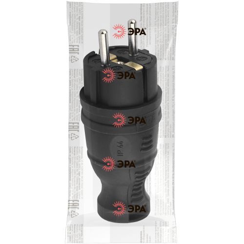 Вилка каучуковая с заземл. прям. 16А IP44 черн. Эра Б0044540