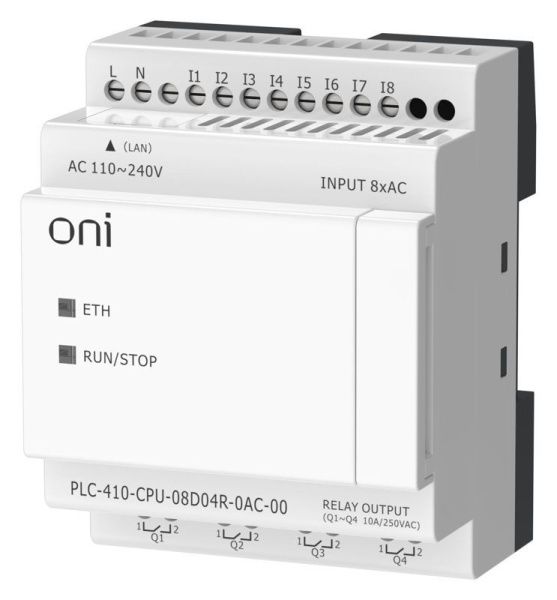 Модуль ЦПУ ПЛК 410 8 DI 4 RO 220В AC с Ethernet портом без экрана ONI PLC-410-CPU-08D04R-0AC-00
