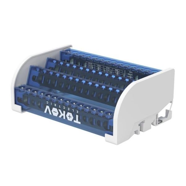 Шина на DIN-рейку в корпусе (кросс-модуль) 4 группы по 15 отверстий 125А TOKOV ELECTRIC TKE-DBTB-125-4-15/3L+PEN