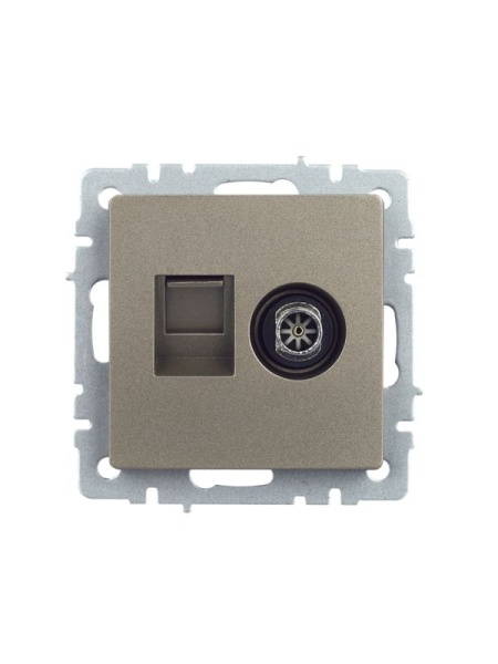 Розетка компьютерная + телевизионная 2-м Brite РТВ/РК12-БрШ RJ45 кат.5E + TV механизм шампань IEK BR-AK20-1-K37