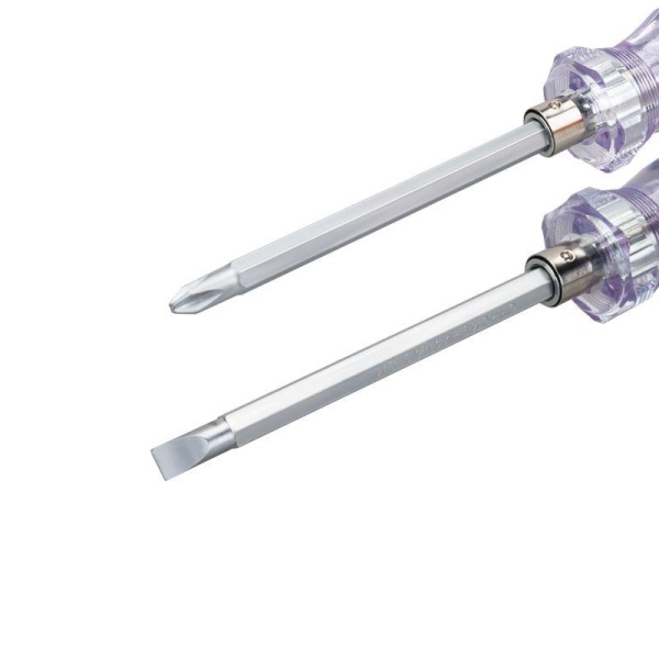 Отвертка комбинированная прозрачная рукоятка двухсторонний стержень 120мм (крестовая PH2 шлицевая SL 6мм) Rexant 12-4742