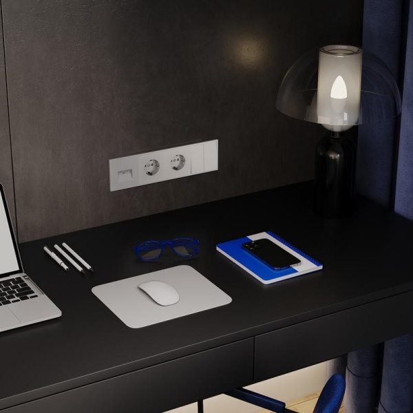 Розетка компьютерная 2-м СП S70 RJ45 + RJ45 кат.6 механизм сталь Voltum VLS060205