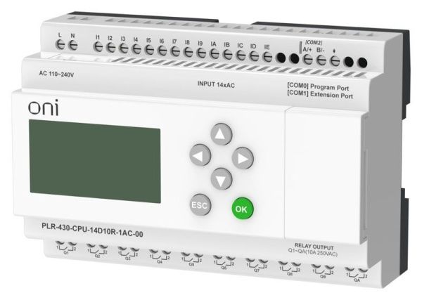 Модуль ЦПУ ПЛК 430 14 DI 10 RO 220В AC с экраном ONI PLR-430-CPU-14D10R-1AC-00