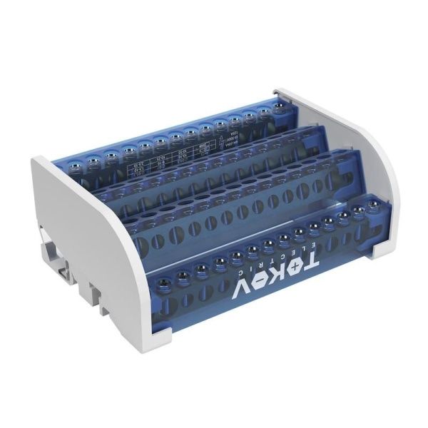 Шина на DIN-рейку в корпусе (кросс-модуль) 4 группы по 15 отверстий 125А TOKOV ELECTRIC TKE-DBTB-125-4-15/3L+PEN