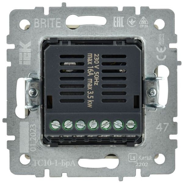 Термостат электронный с индик. BRITE СП IP20 ТС10-1-БрА механизм алюм. IEK BR-RT11-K47