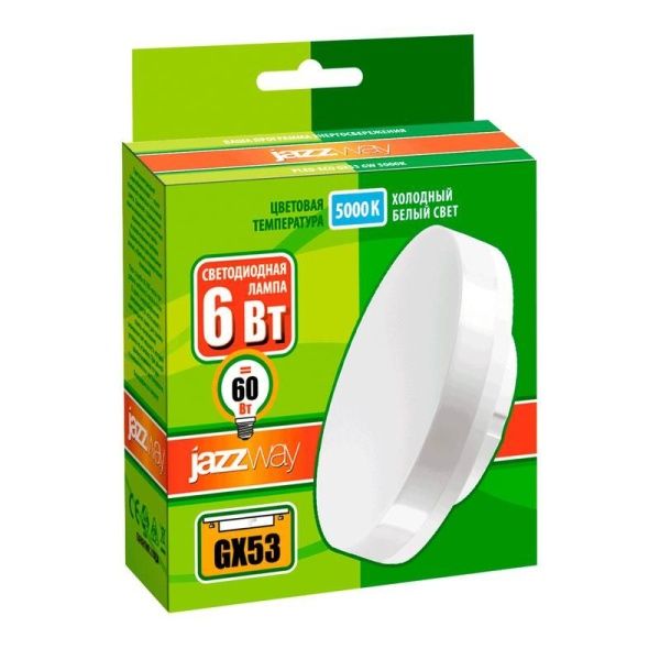 Лампа светодиодная PLED-ECO 6Вт таблетка матовая 5000К холод. бел. GX53 460лм 230В JazzWay 2852007