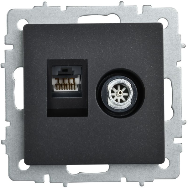 Розетка компьютерная + телевизионная 2-м Brite РТВ/РК12-БрЧ RJ45 кат.5E + TV механизм черн. IEK BR-AK20-1-K02