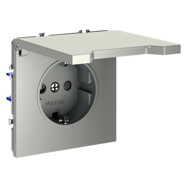 Розетка 1-м СП S70 16А с заземл. защ. шторки + крышка механизм сталь Voltum VLS040305