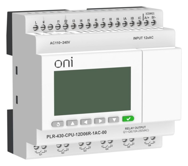 Модуль ЦПУ ПЛК 430 12 DI 6 RO 220В AC с экраном ONI PLR-430-CPU-12D06R-1AC-00