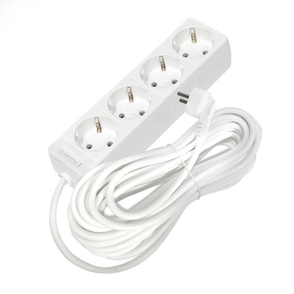 Удлинитель 4х10м с заземл. 16А IP20 3.5кВт ПВС 3х1 бел. DOMTOK 2395