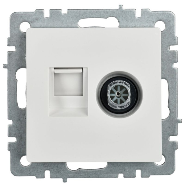 Розетка компьютерная + телевизионная 2-м Brite РТВ/РК12-БрБ RJ45 кат.5E + TV механизм бел. IEK BR-AK20-1-K01