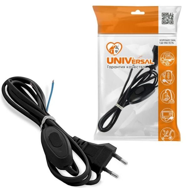 Шнур для бра ШВВП 2х0.75 с проходн. выкл. еврослот 1.7м черн. UNIVersal А1060 Ч
