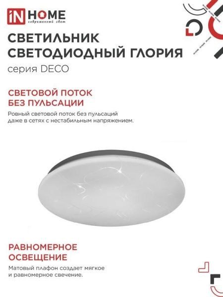 Светильник светодиодный DECO ГЛОРИЯ 95Вт 6500К 10000лм 230В 483х67мм IN HOME 4690612058627