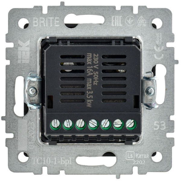 Термостат электронный с индик. BRITE СП IP20 ТС10-1-БрГ механизм графит IEK BR-RT11-K53