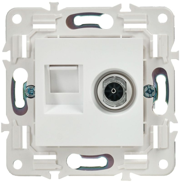 Розетка двойная TV+RJ45 кат.5E SKANDY SK-A14W арктич. бел. IEK SK-AK20-1-K01