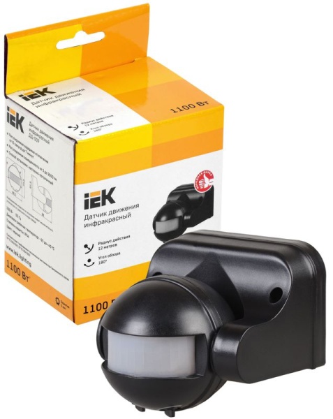 Детектор движения ДД 009 1100Вт угол обз. 180град. дальн. 12м IP44 черн. IEK LDD10-009-1100-002