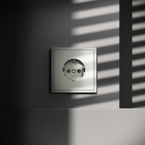 Розетка 1-м СП S70 16А с заземл. защ. шторки механизм сталь Voltum VLS040205
