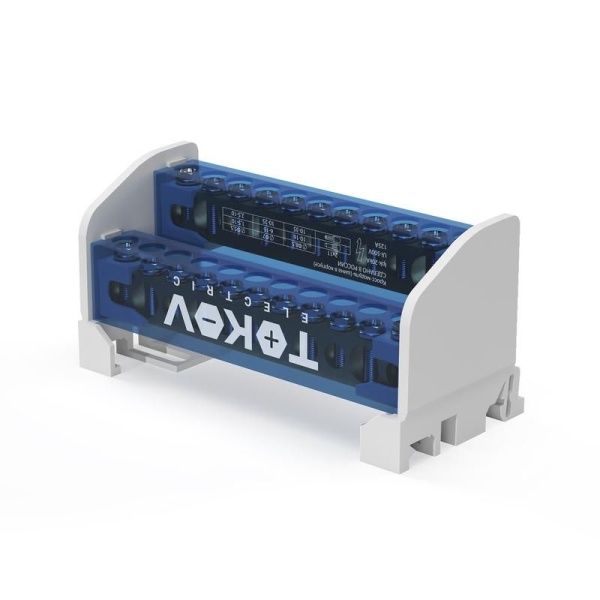 Шина на DIN-рейку в корпусе (кросс-модуль) 2 группы по 11 отверстий 125А TOKOV ELECTRIC TKE-DBTB-125-2-11/L+PEN