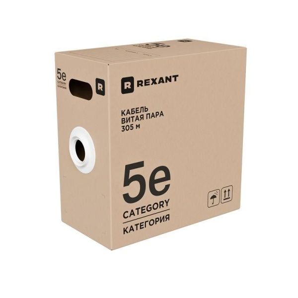 Кабель витая пара U/UTP кат.5E 4х2х0.52 4PR 24AWG PVC нг(А)-LS INDOOR SOLID сер. РФ (305м) Rexant 01-0041-R