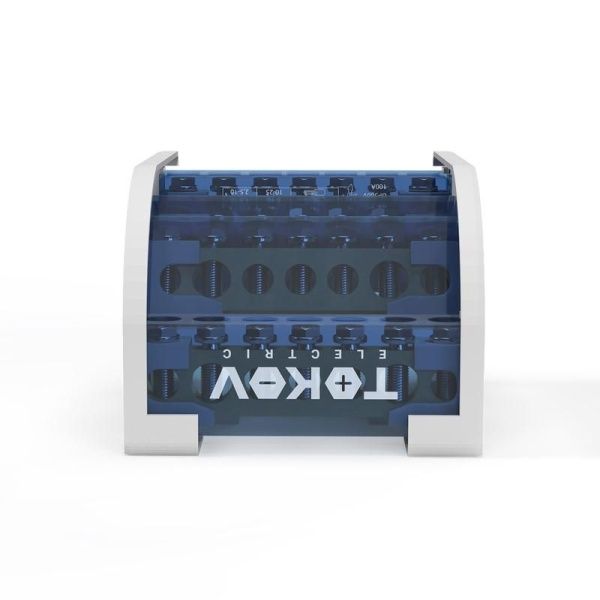 Шина на DIN-рейку в корпусе (кросс-модуль) 4 группы по 7 отверстий 100А TOKOV ELECTRIC TKE-DBTB-100-4-7/3L+PEN