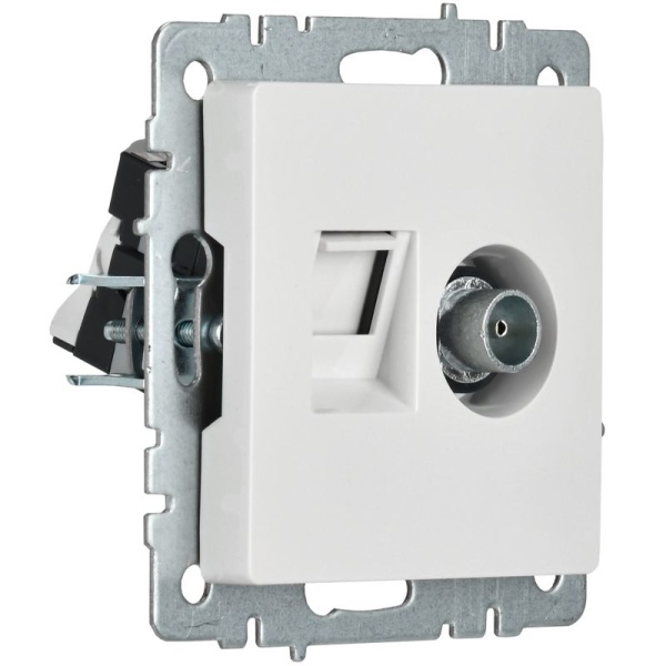 Розетка компьютерная + телевизионная 2-м Brite РТВ/РК12-БрБ RJ45 кат.5E + TV механизм бел. IEK BR-AK20-1-K01