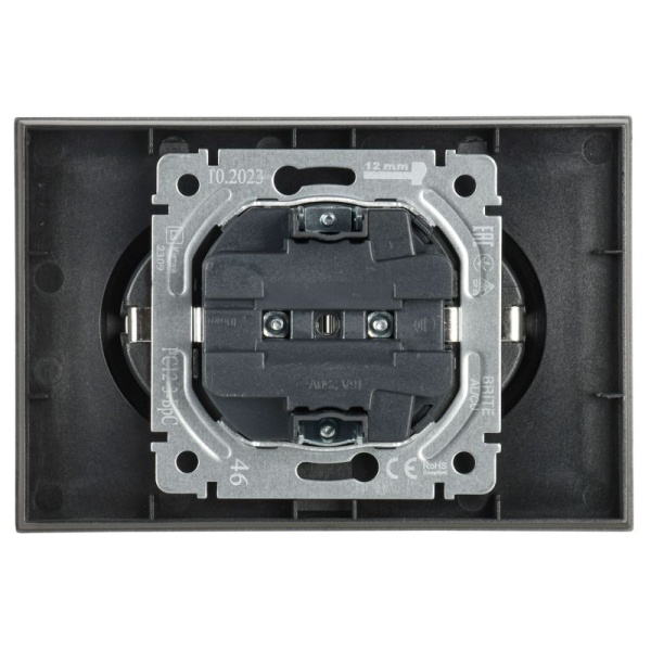 Розетка 2-м СП BRITE РС12-3-БрС 16А в сборе с заземл. без защ. шторок сталь IEK BR-R21-16-K46-F