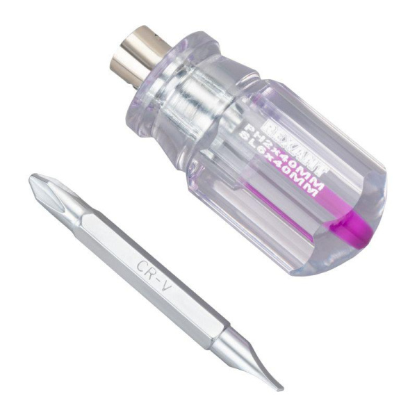 Отвертка комбинированная прозрачная рукоятка двухсторонний стержень 40мм (крестовая PH2 шлицевая SL 6мм) Rexant 12-4743