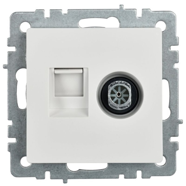 Розетка компьютерная + телевизионная 2-м Brite РТВ/РК12-БрБ RJ45 кат.5E + TV механизм бел. IEK BR-AK20-1-K01