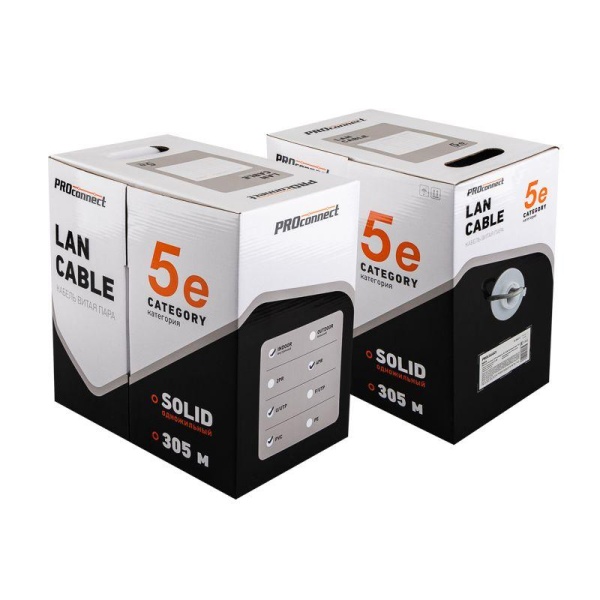 Кабель витая пара U/UTP кат.5E 4х2х24AWG solid CCA PVC сер. (м) PROCONNECT 01-0043-3
