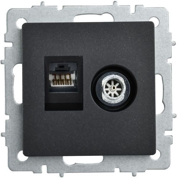 Розетка компьютерная + телевизионная 2-м Brite РТВ/РК12-БрЧ RJ45 кат.5E + TV механизм черн. IEK BR-AK20-1-K02