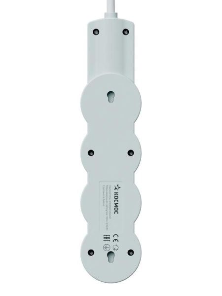 Удлинитель 3х5м с заземл. 10А IP20 USB 2800Вт 220В ПВС 3х1 с выкл. бел. КОСМОС YKsm5m3g-Z-VU10А-W