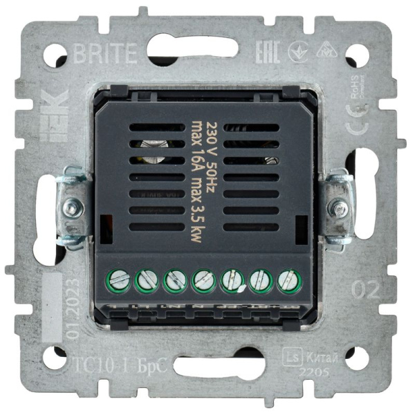 Термостат электронный с индик. BRITE СП IP20 ТС10-1-БрС механизм сталь IEK BR-RT11-K46