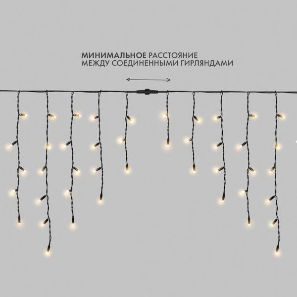 Гирлянда светодиодная "Айсикл" (бахрома) 4х0.6м 128LED тепл. бел. 10Вт 230В IP67 провод каучук черн. (нужен шнур питания 315-000) Neon-Night 255-226